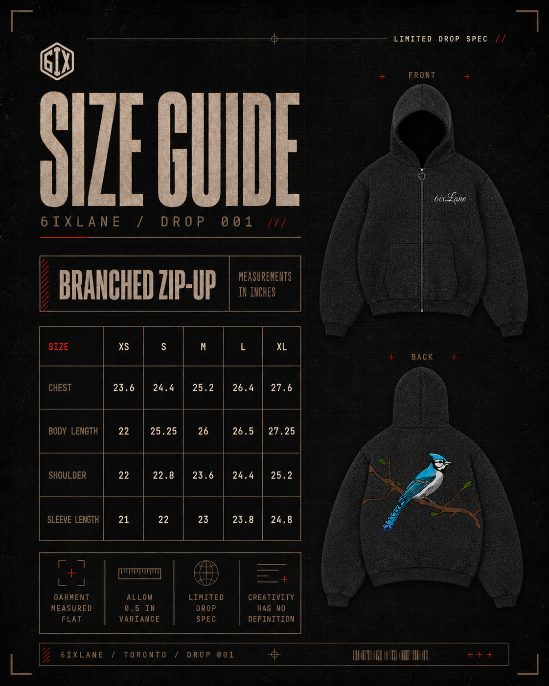 6ixlane product size chart